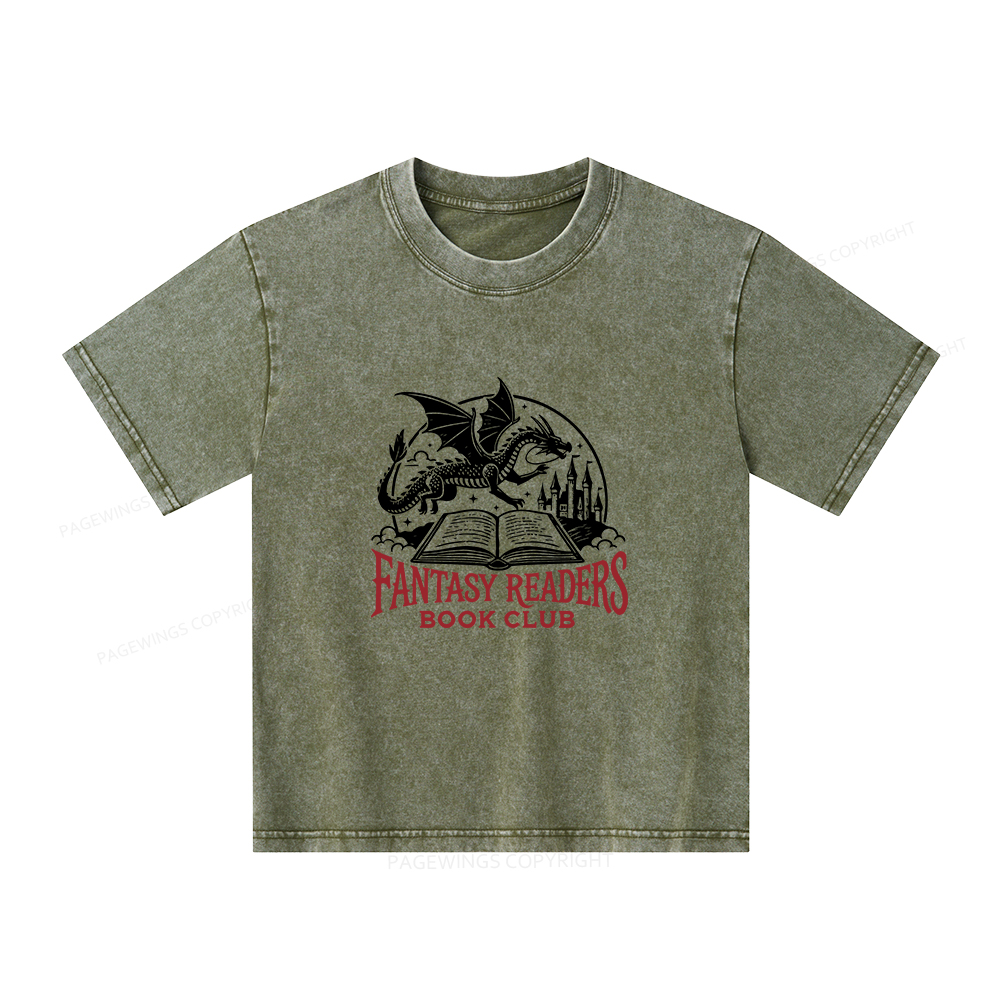 Pagewings Fantasy Readers Book Club Unisex Kids Washed T-shirt
