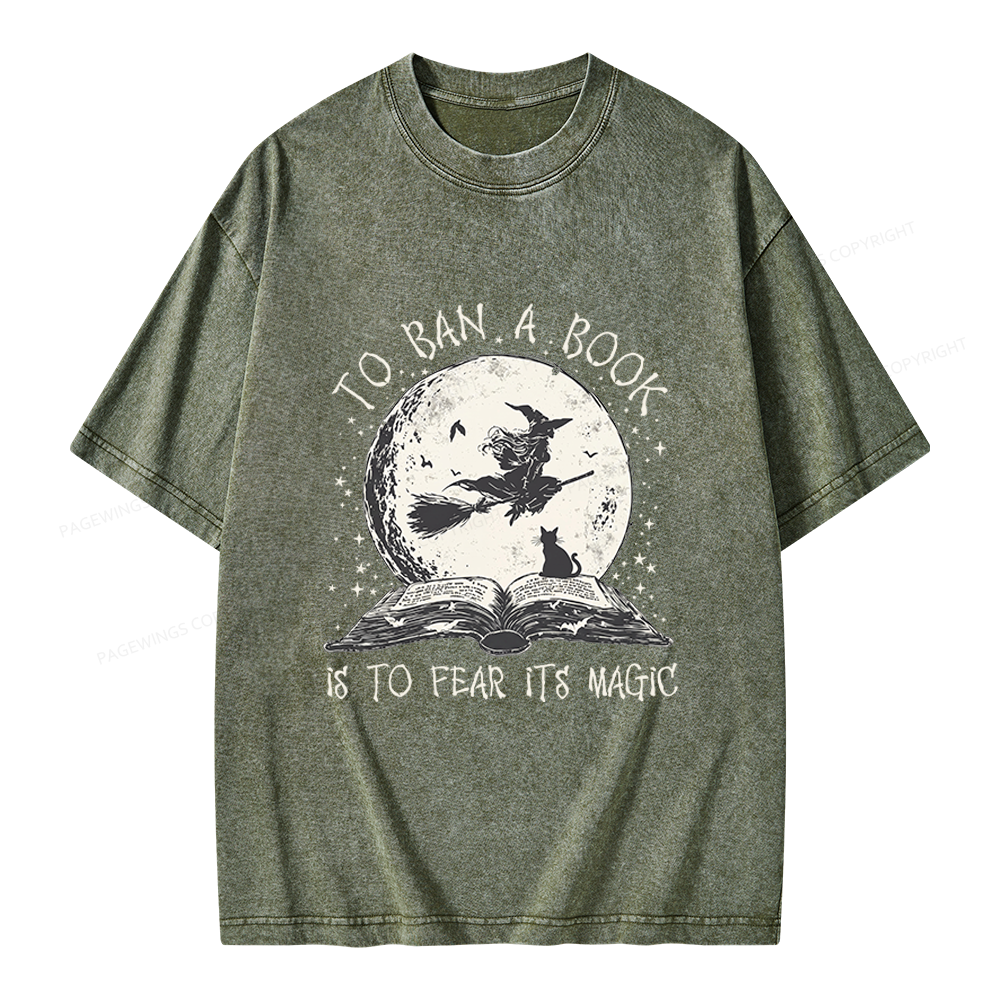 Pagewings Halloween Witch Book Unisex Washed T-shirt