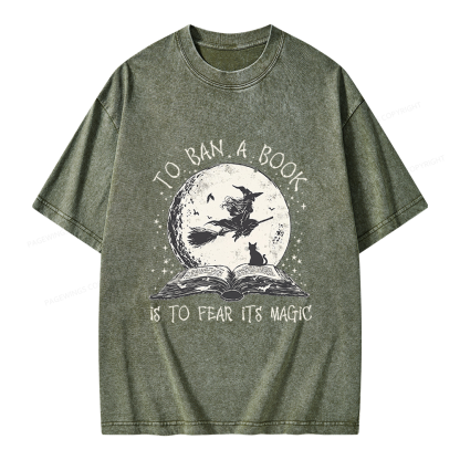 Pagewings Halloween Witch Book Unisex Washed T-shirt