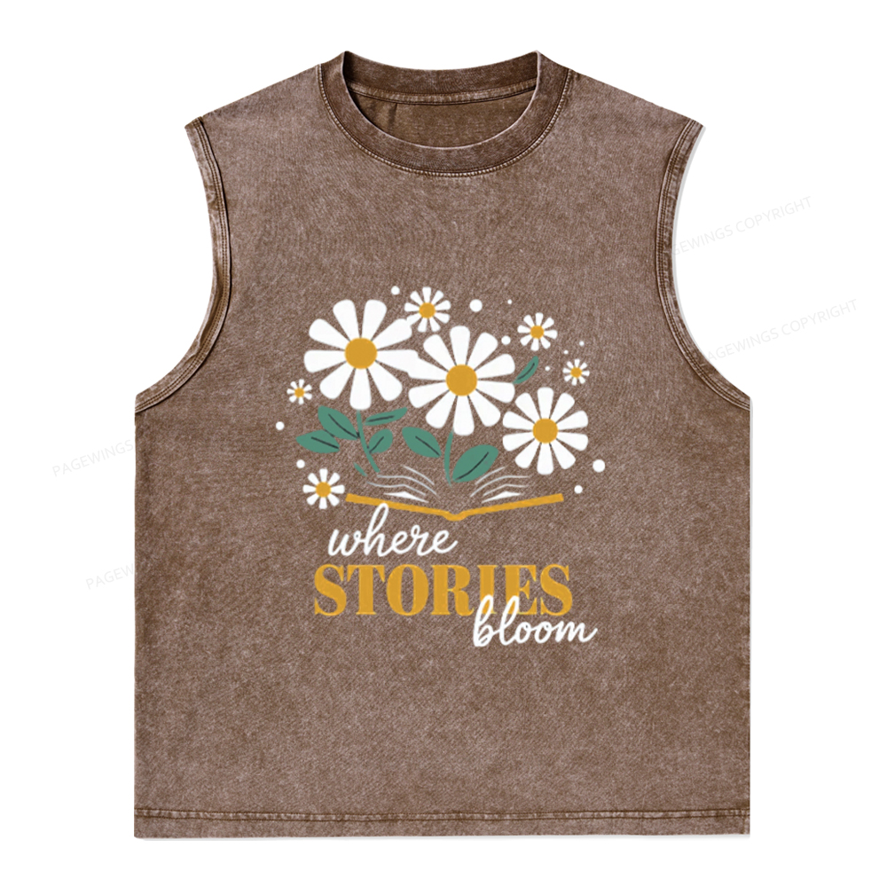Pagewings Where Stories Bloom Unisex Washed Tank Top