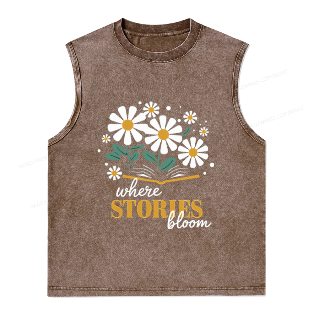 Pagewings Where Stories Bloom Unisex Washed Tank Top
