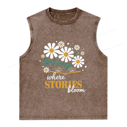 Pagewings Where Stories Bloom Unisex Washed Tank Top