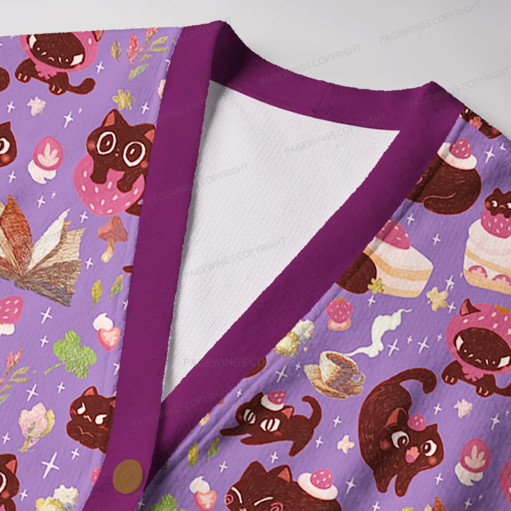 Pagewings Just a Cat Who Loves Reading Unisex Ugly Cardigan Sweaters