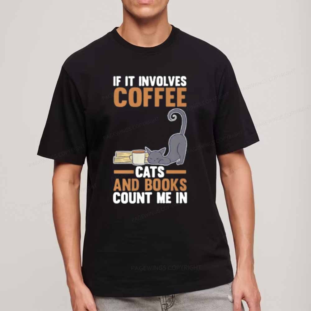 Pagewings Cats Reading Books Coffee Unisex Classic T-shirt