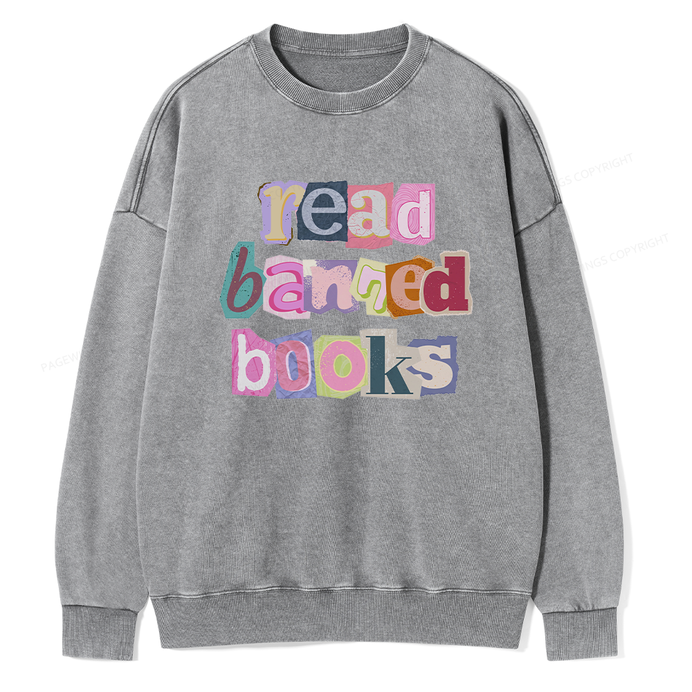 Pagewings Read Banned Books Unisex Washed Sweatshirt