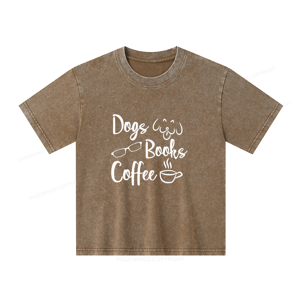 Pagewings Dogs Books Coffee Unisex Kids Washed T-shirt