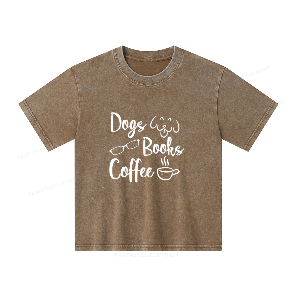 Pagewings Dogs Books Coffee Unisex Kids Washed T-shirt