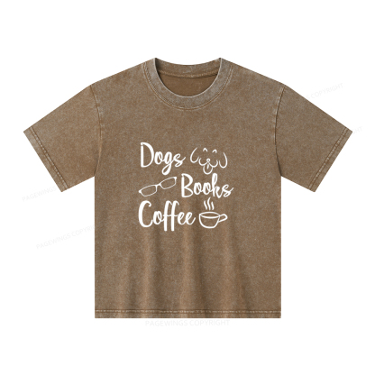 Pagewings Dogs Books Coffee Unisex Kids Washed T-shirt