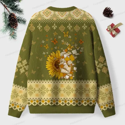 Pagewings Sunflower And Butterflies Unisex Ugly Knit Sweatshirt