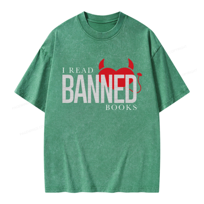 Pagewings I Read Banned Books Unisex Washed T-shirt
