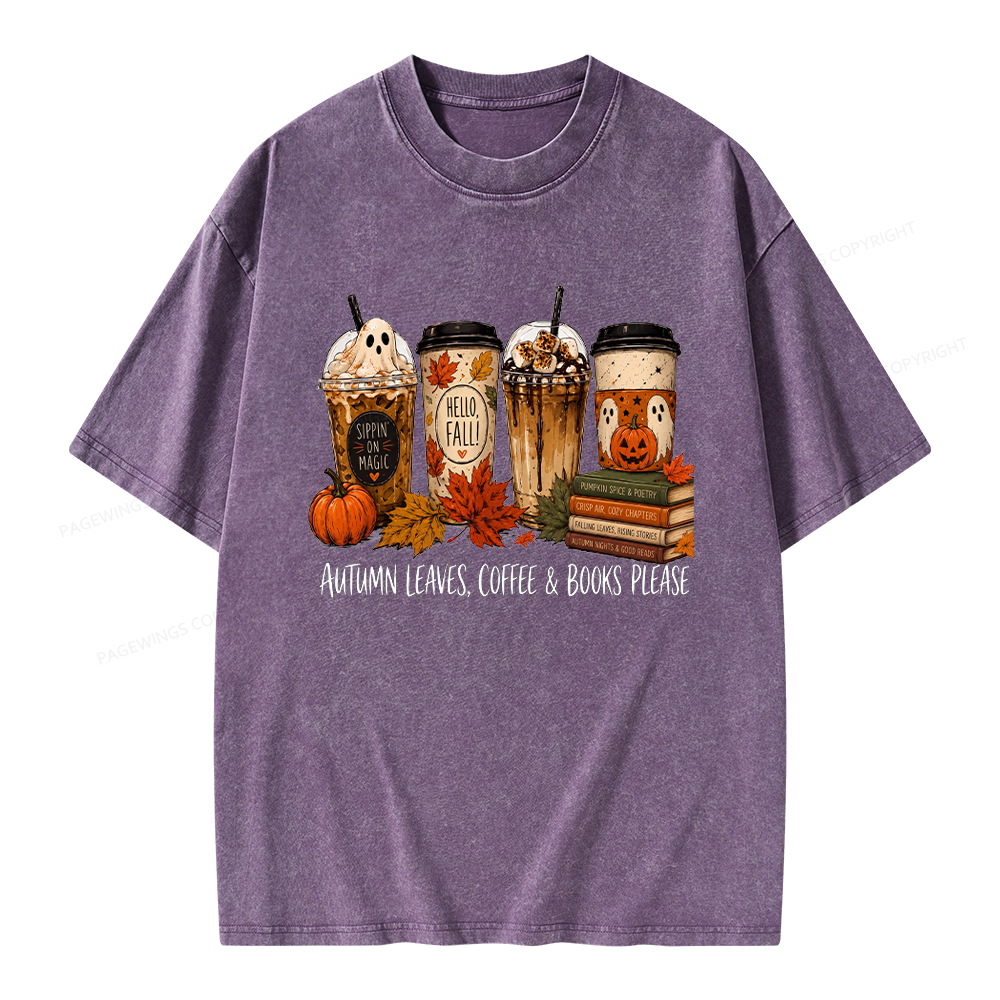 Pagewings Halloween Coffee Books Unisex Washed T-shirt