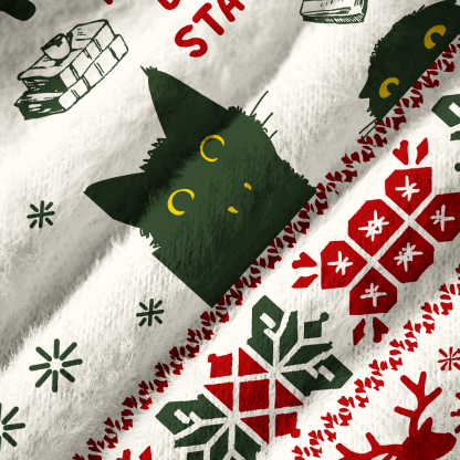 Pagewings Cat Lover Book Reader Off Shoulder Ugly Knit Sweater