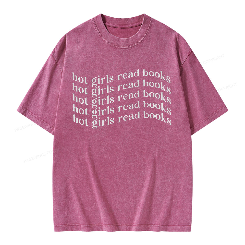 Pagewings Hot Girls Read Books Minimalist Trendy BookishUnisex Washed T-shirt