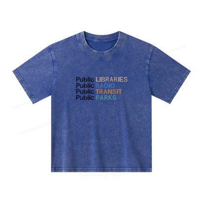 Pagewings Public Libraries Radio Transit Parks Unisex Kids Washed T-shirt