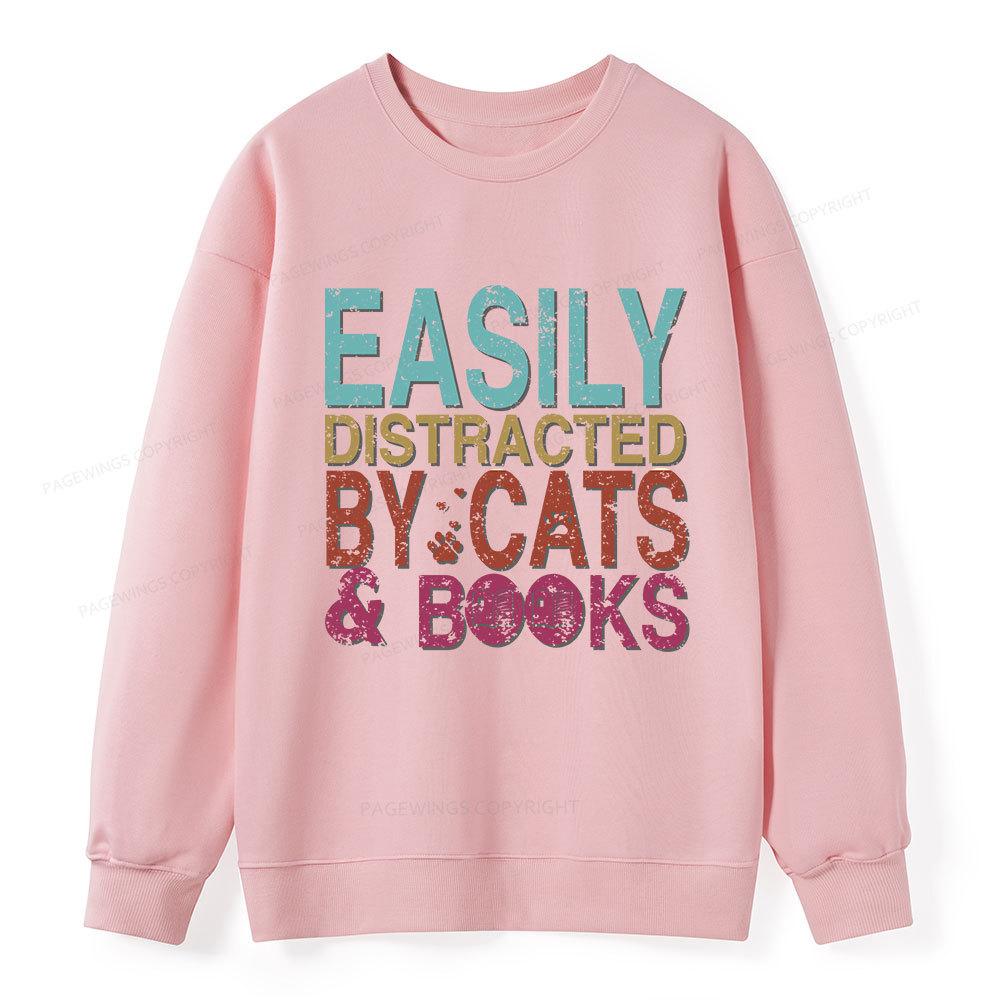 Pagewings Easily Distracted By Cats And Books Unisex Classic Sweatshirt