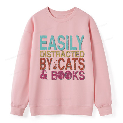Pagewings Easily Distracted By Cats And Books Unisex Classic Sweatshirt