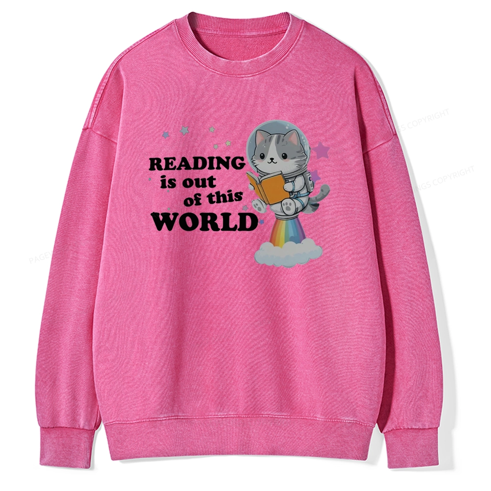 Pagewings Cat Reading in Space Unisex Washed Sweatshirt