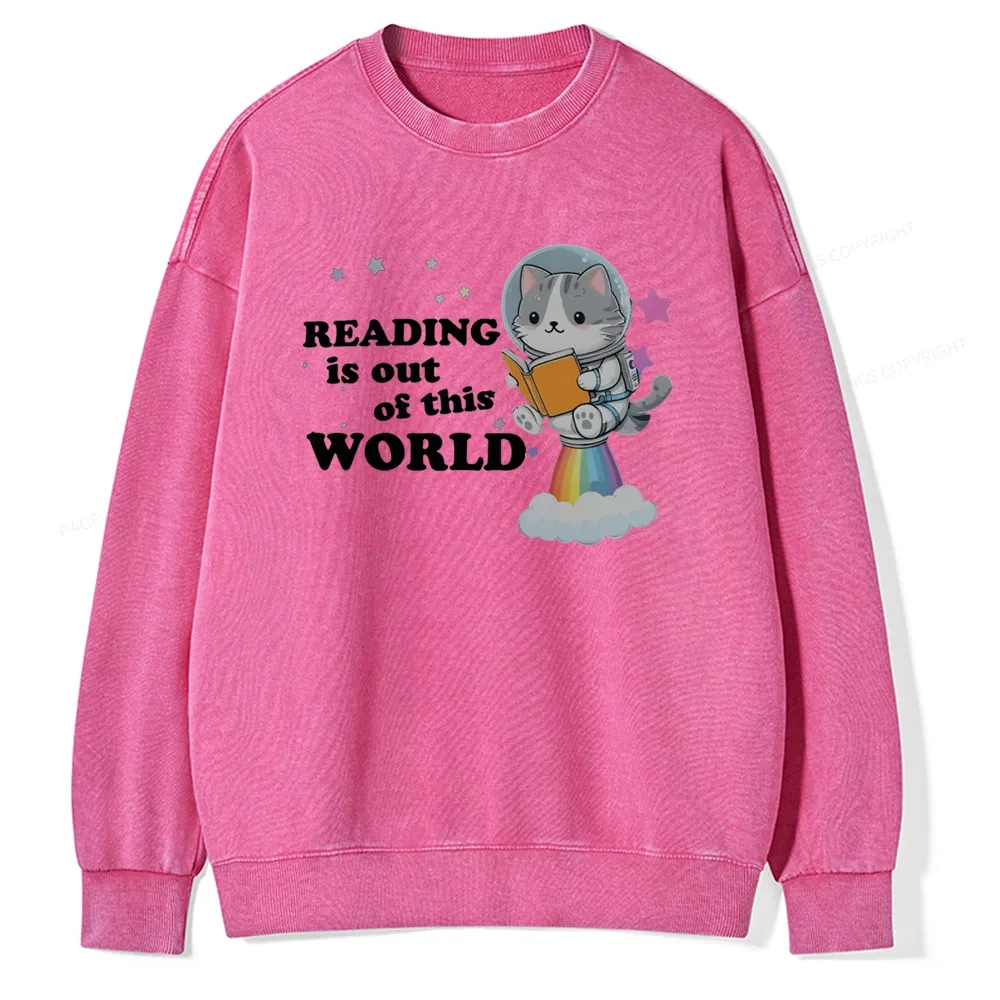 Pagewings Cat Reading in Space Unisex Washed Sweatshirt
