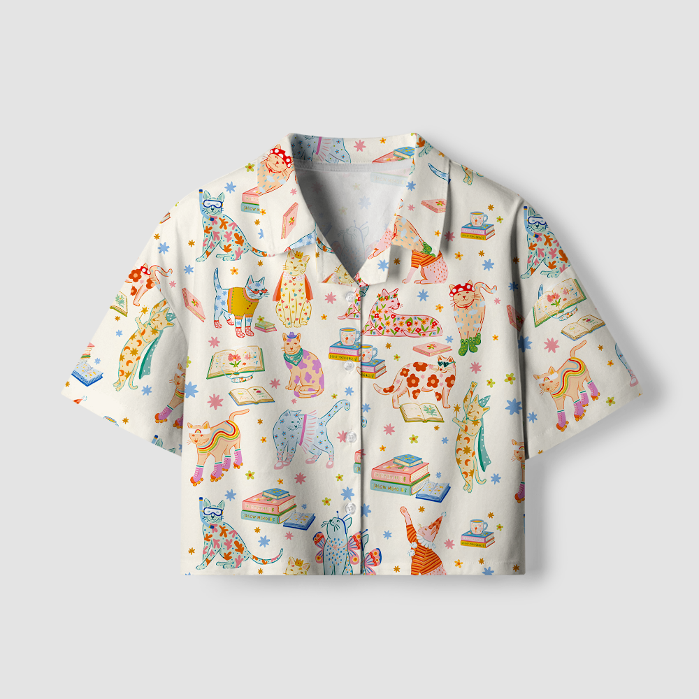 Pagewings Bookish Cat Women's Camp Shirt