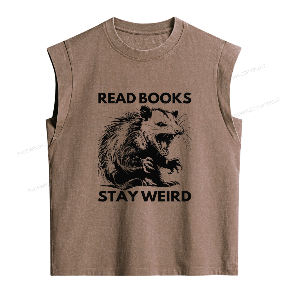 Pagewings Read Books Stay Weird Women's Washed Tank Top