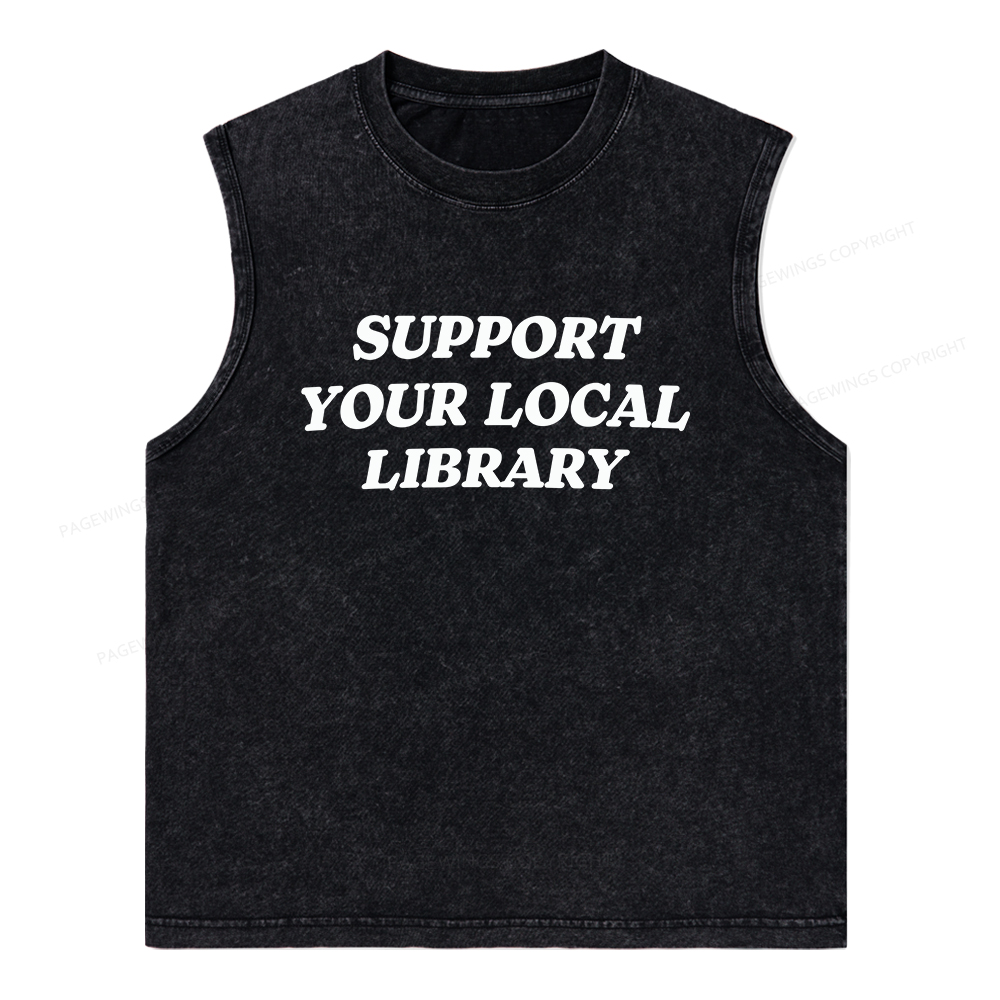 Pagewings Support Your Local Library Unisex Washed Tank Top