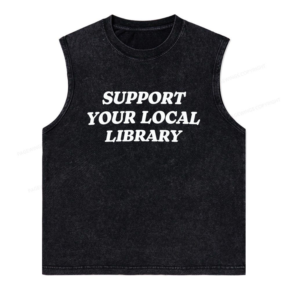 Pagewings Support Your Local Library Unisex Washed Tank Top