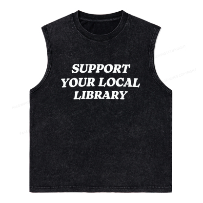 Pagewings Support Your Local Library Unisex Washed Tank Top