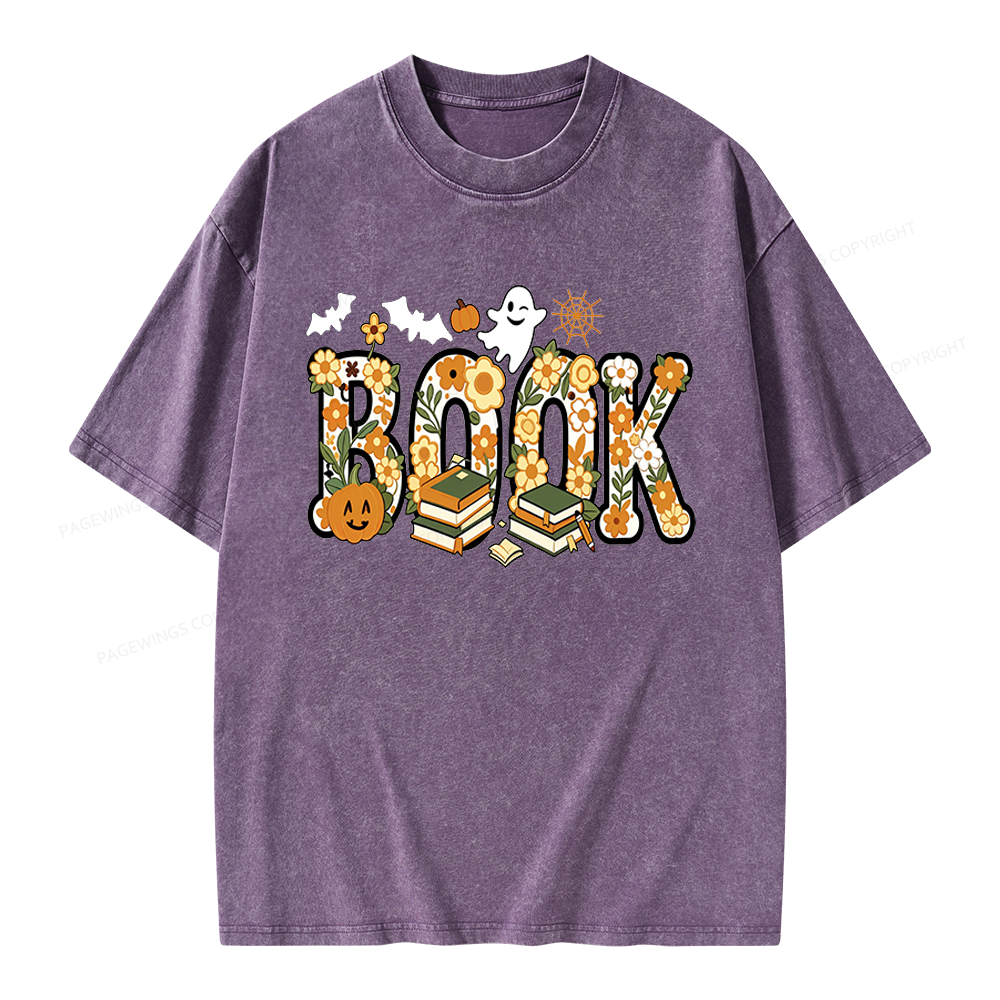 Pagewings Floral Boo Halloween Unisex Washed T-shirt