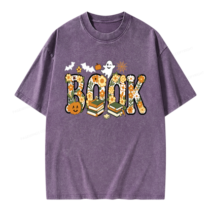 Pagewings Floral Boo Halloween Unisex Washed T-shirt