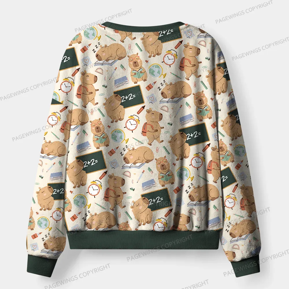Pagewings Capybara Loves Reading Unisex Flannel Pajama Set