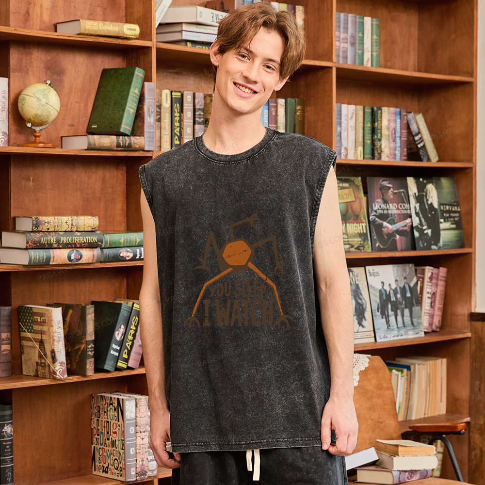 Pagewings You Sleep I Watch Unisex Washed Tank Top