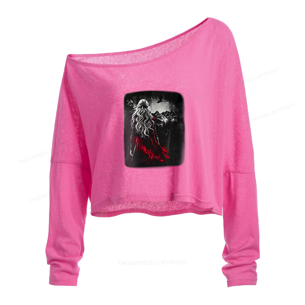 Pagewings Fantasy Bookish Slouchy Long Sleeve Off Shoulder T-shirt