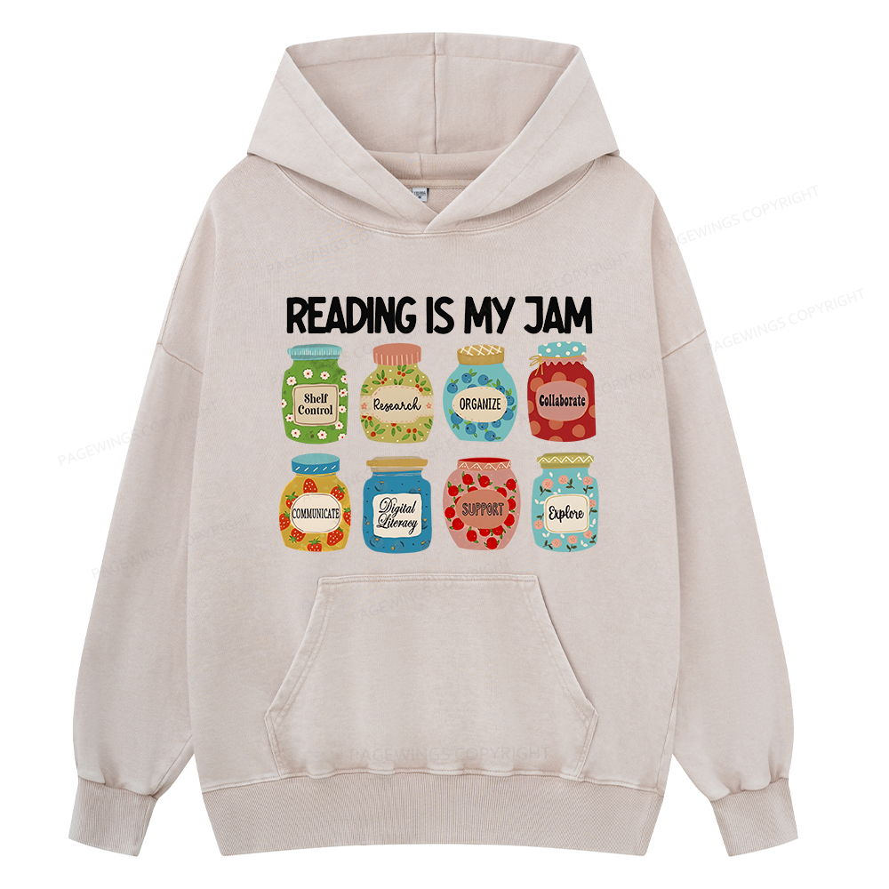 Pagewings Reading is My Jam Bookworm Unisex Washed Hoodie