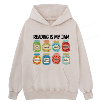 Pagewings Reading is My Jam Bookworm Unisex Washed Hoodie