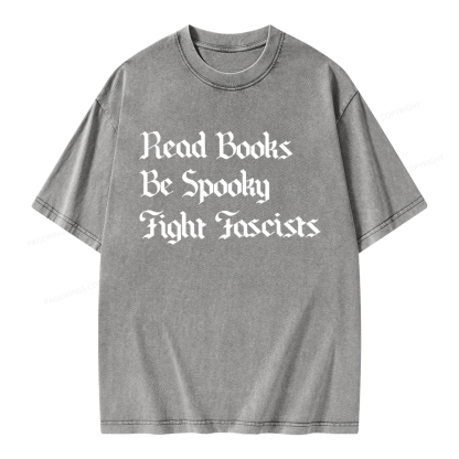 Pagewings Read Books Be Spooky Fight Fascists Unisex Washed T-shirt