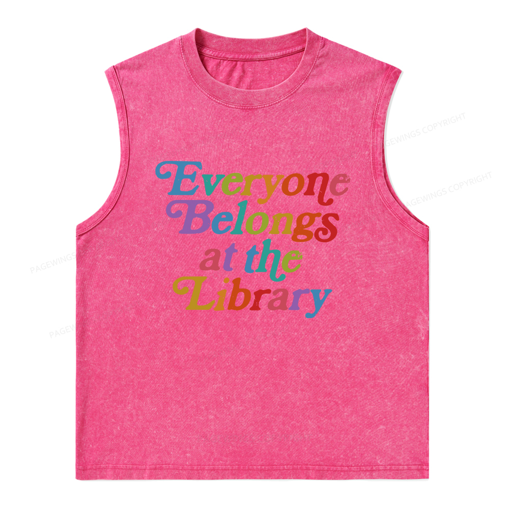 Pagewings Everyone belongs at the library Unisex Washed Tank Top