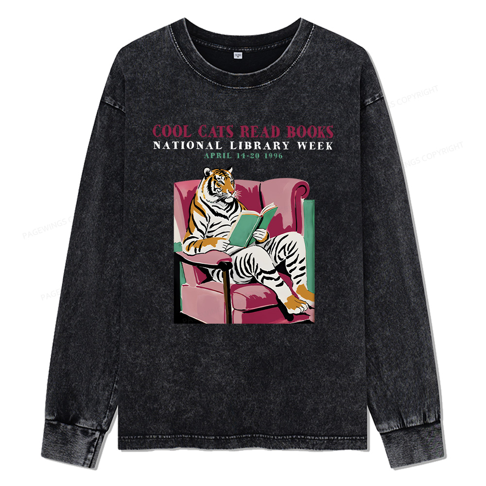 Pagewings Library Week Poster 1996 Unisex Washed Long Sleeve T-shirt