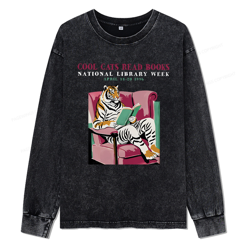 Pagewings Library Week Poster 1996 Unisex Washed Long Sleeve T-shirt
