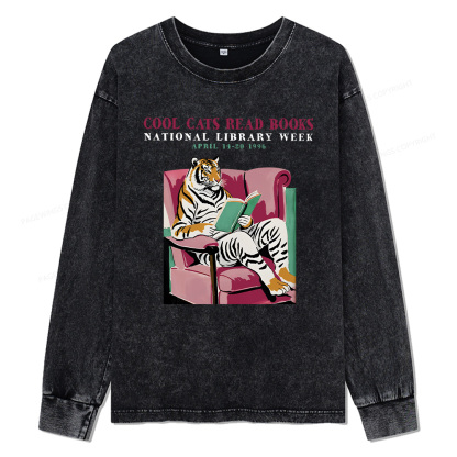 Pagewings Library Week Poster 1996 Unisex Washed Long Sleeve T-shirt