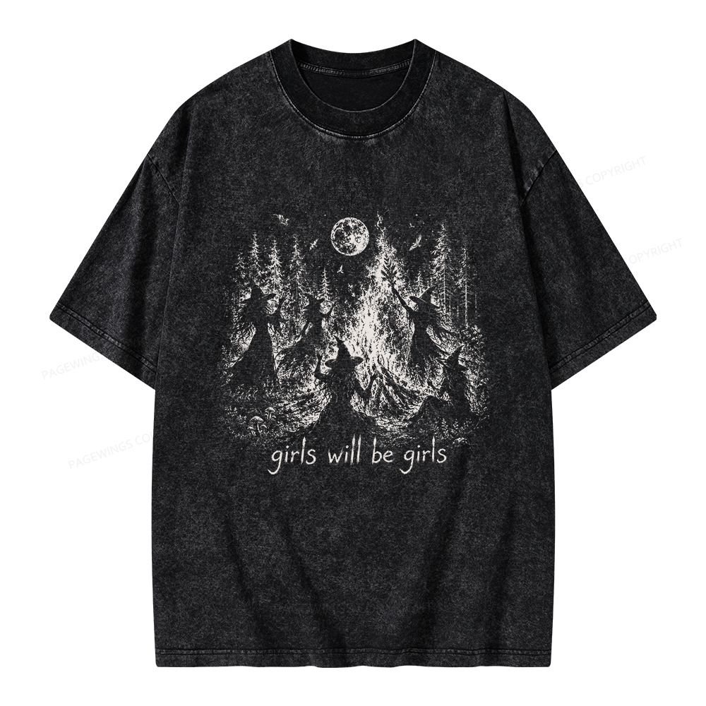 Pagewings Girls Will Be Girls Unisex Washed T-shirt