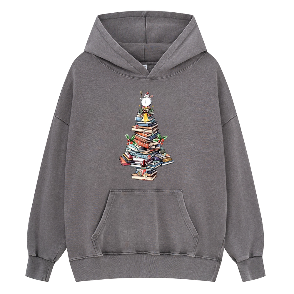 Pagewings Book Christmas Tree Unisex Washed Hoodie