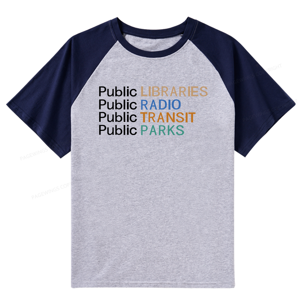 Pagewings Public Libraries Radio Transit Parks Raglan T-shirt
