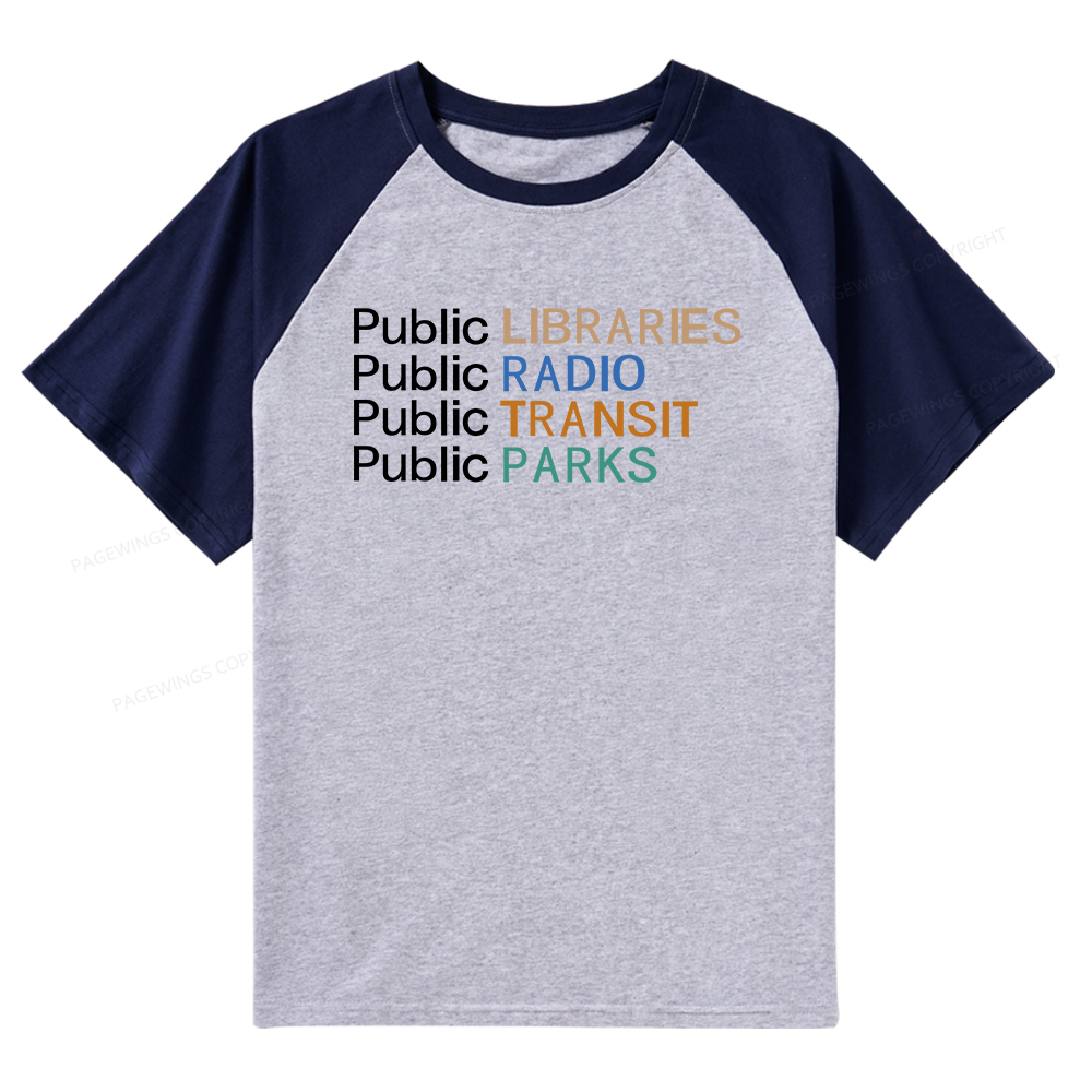 Pagewings Public Libraries Radio Transit Parks Raglan T-shirt