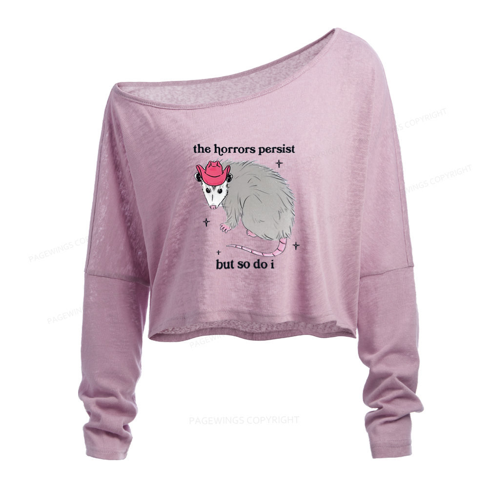Pagewings The Horrors Persist Slouchy Long Sleeve Off Shoulder T-shirt