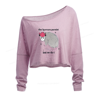 Pagewings The Horrors Persist Slouchy Long Sleeve Off Shoulder T-shirt