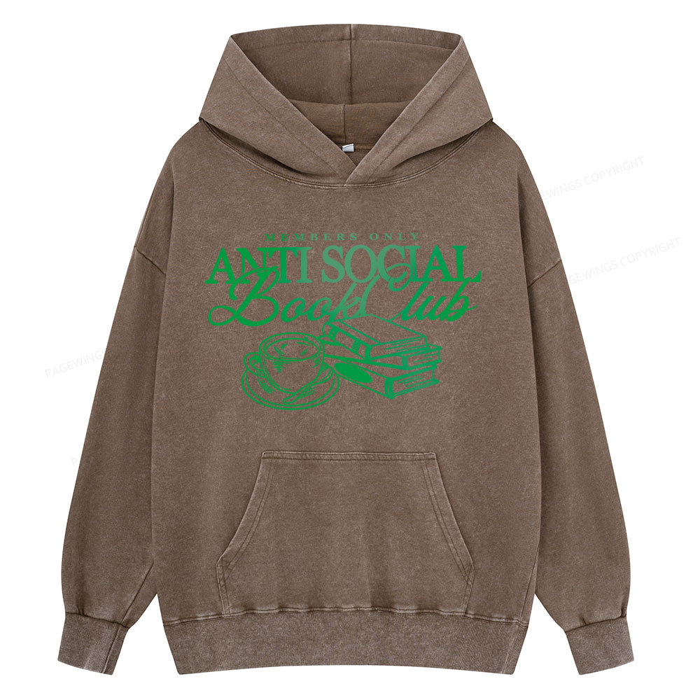 Pagewings Anti Social Book Club Unisex Washed Hoodie