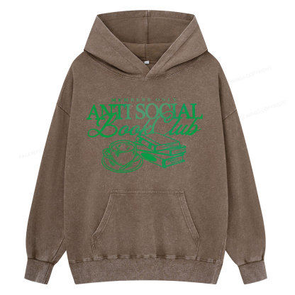 Pagewings Anti Social Book Club Unisex Washed Hoodie