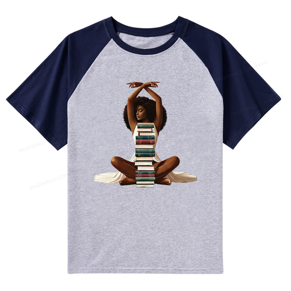 Pagewings Black Girl Reading Raglan T-shirt