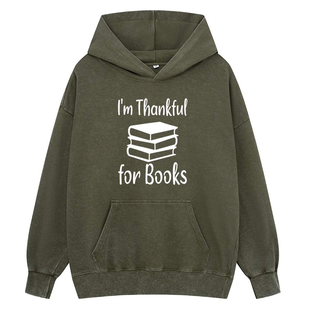 Pagewings Thanksgiving I Am Thankful For Books Unisex Washed Hoodie