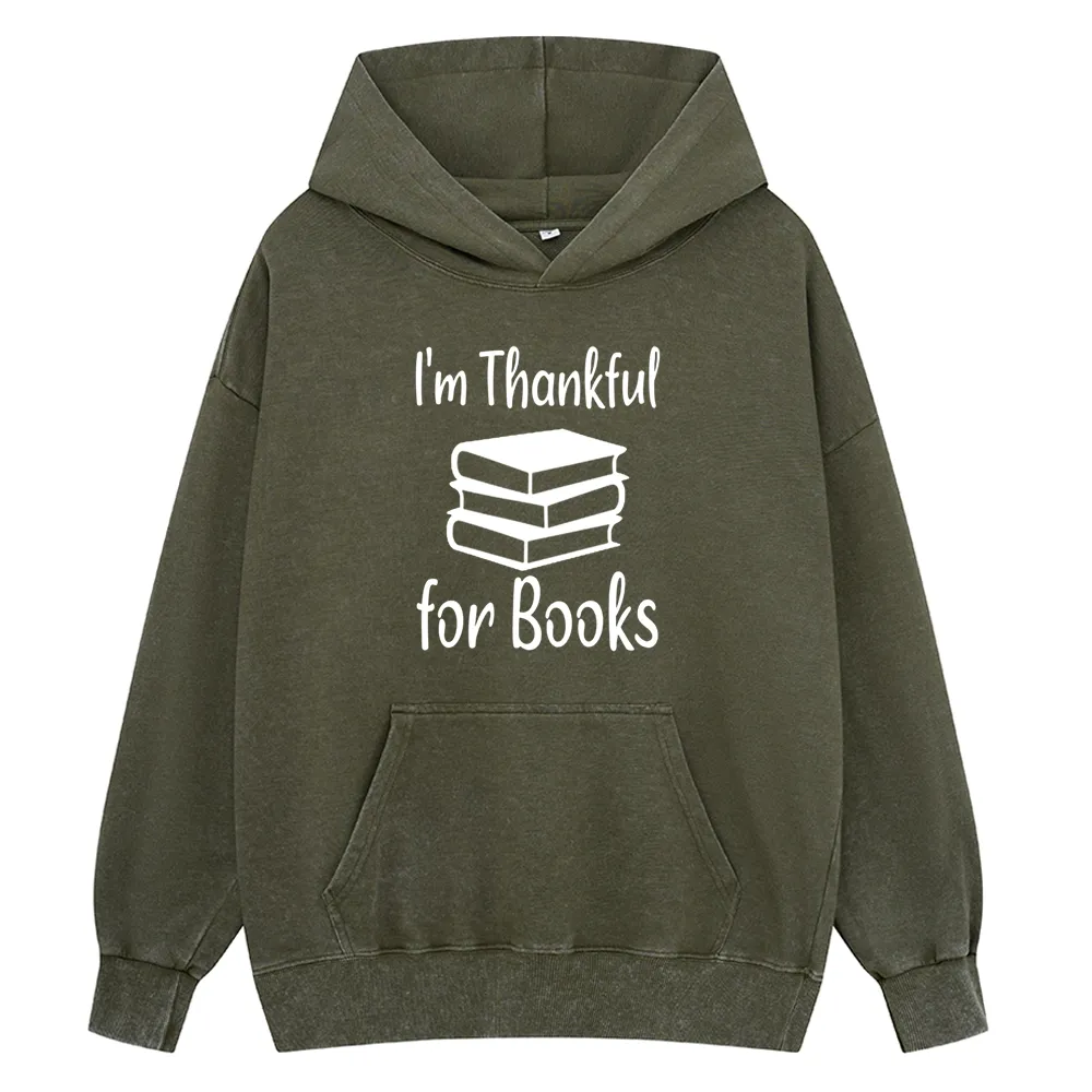 Pagewings Thanksgiving I Am Thankful For Books Unisex Washed Hoodie